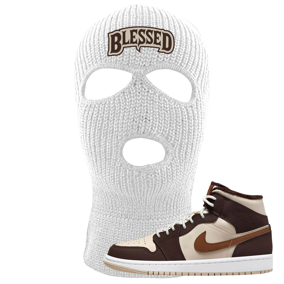 Brown Fleece Mid 1s Ski Mask | Blessed Arch, White