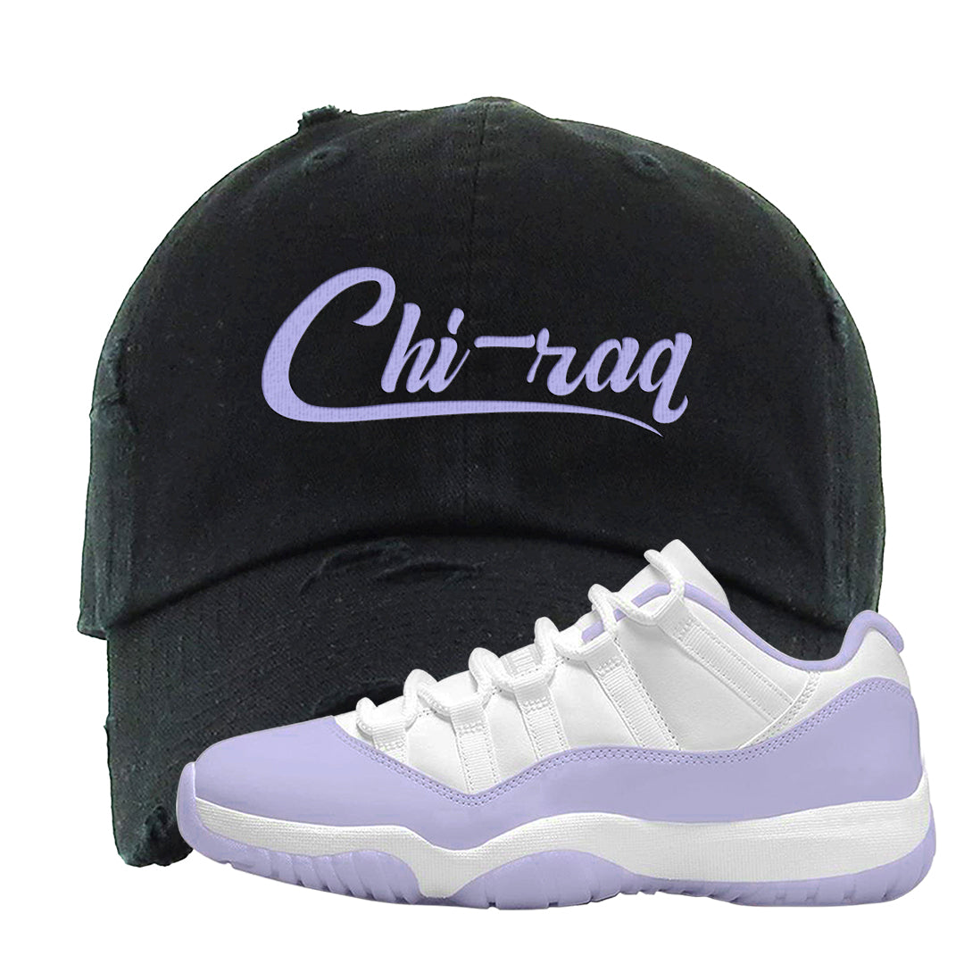 Pure Violet Low 11s Distressed Dad Hat | Chiraq, Black