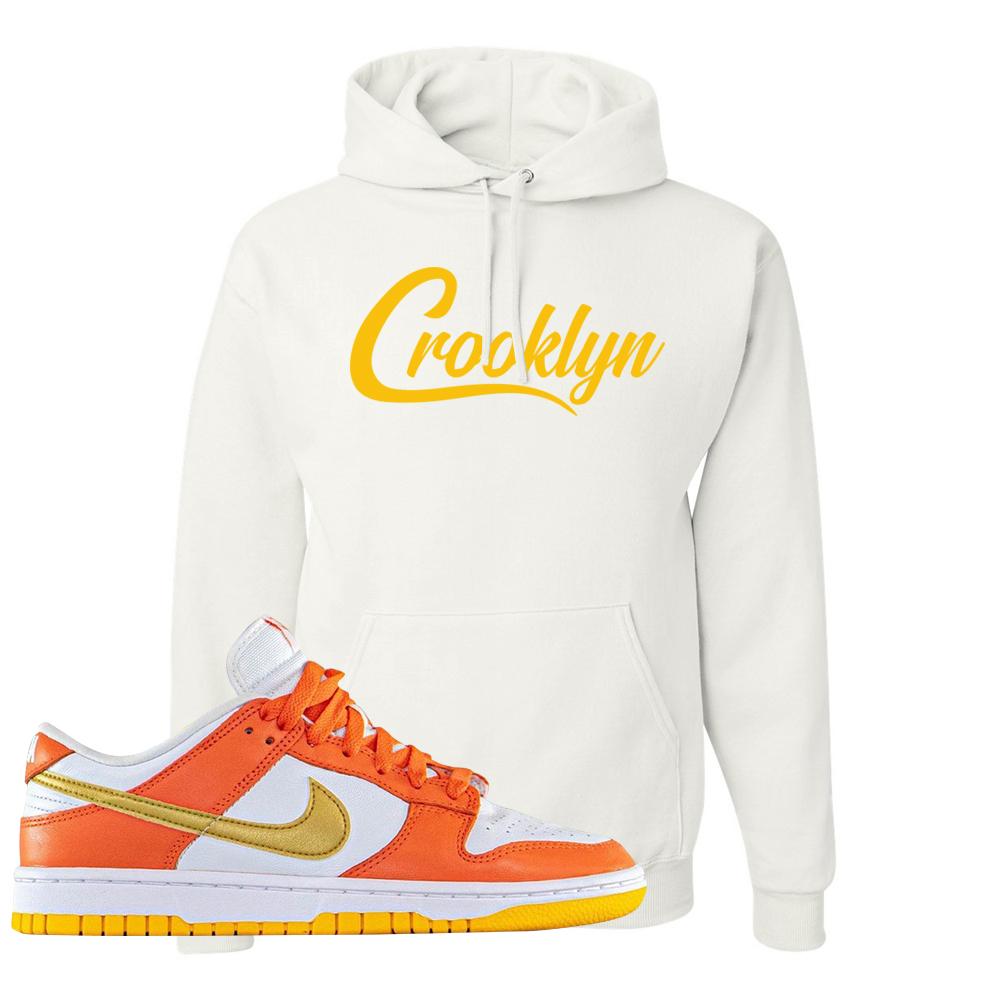Golden Orange Low Dunks Hoodie | Crooklyn, White