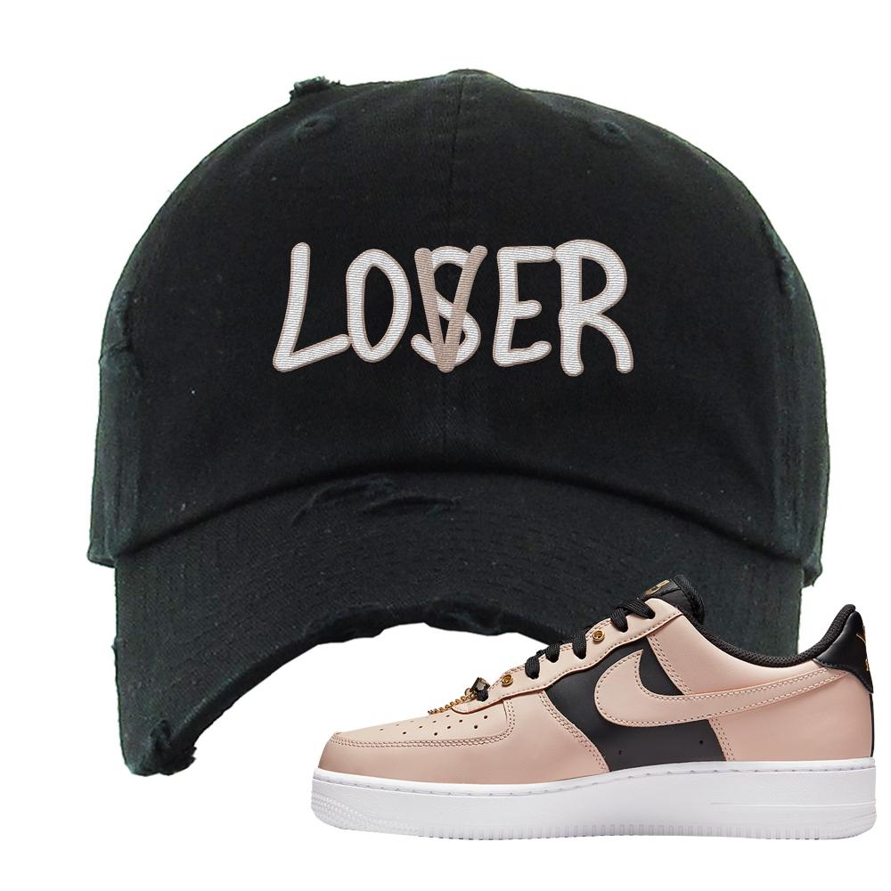 Air Force 1 Low Bling Tan Leather Distressed Dad Hat | Lover, Black