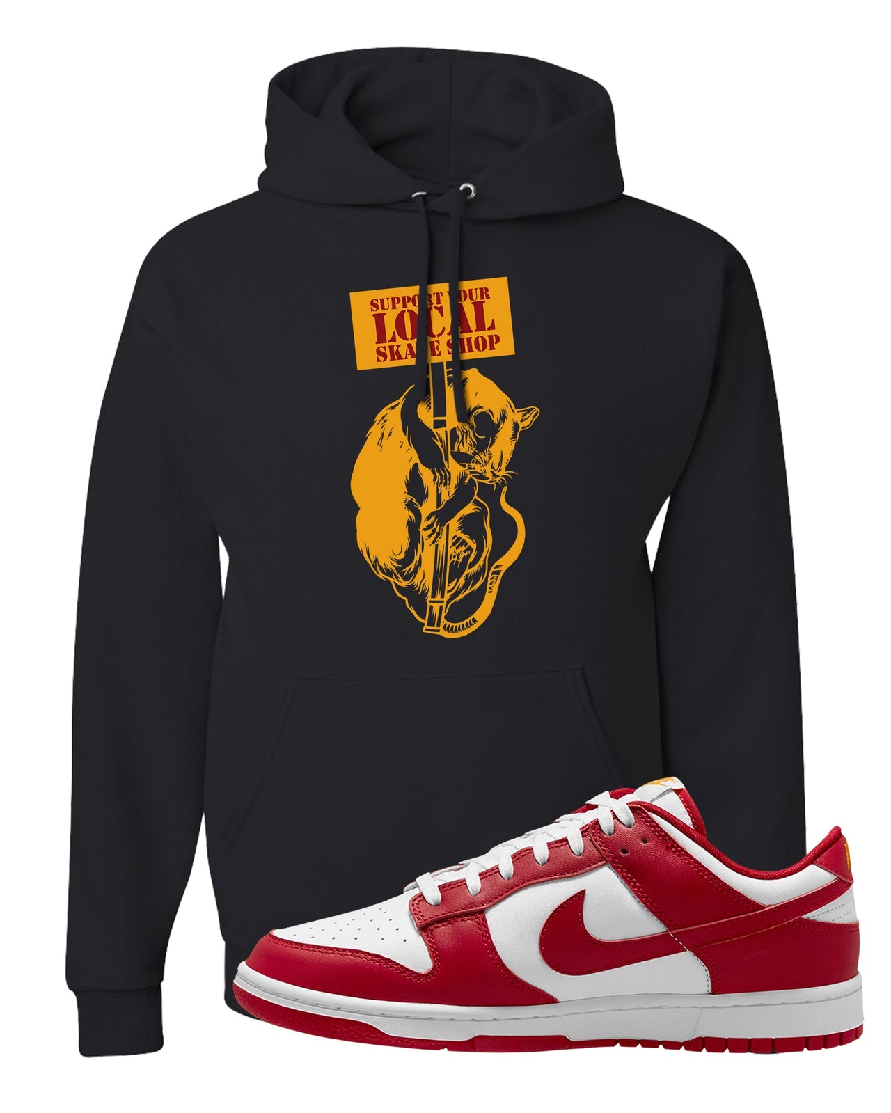 Red White Yellow Low Dunks Hoodie | Support Your Local Skate Shop, Black