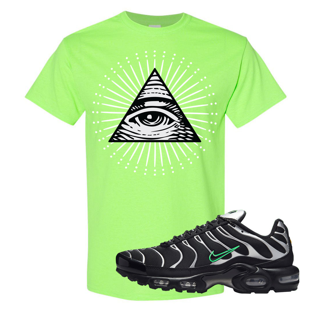 Neon Green Black Grey Pluses T Shirt | All Seeing Eye, Neon Green