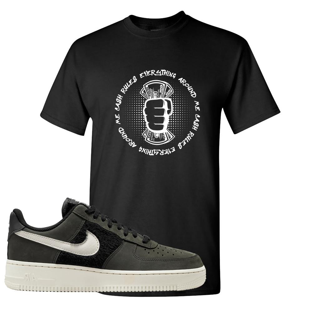 Furry Black Light Bone Low AF 1s T Shirt | Cash Rules Everything Around Me, Black