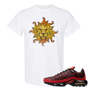 printed on the front of the air max plus sunburst sneaker matching white t shirt