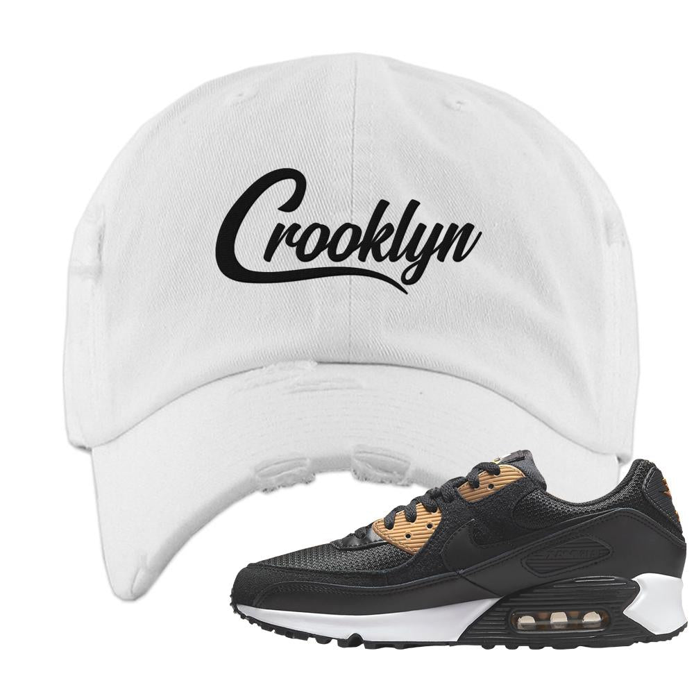 Air Max 90 Black Old Gold Distressed Dad Hat | Crooklyn, White