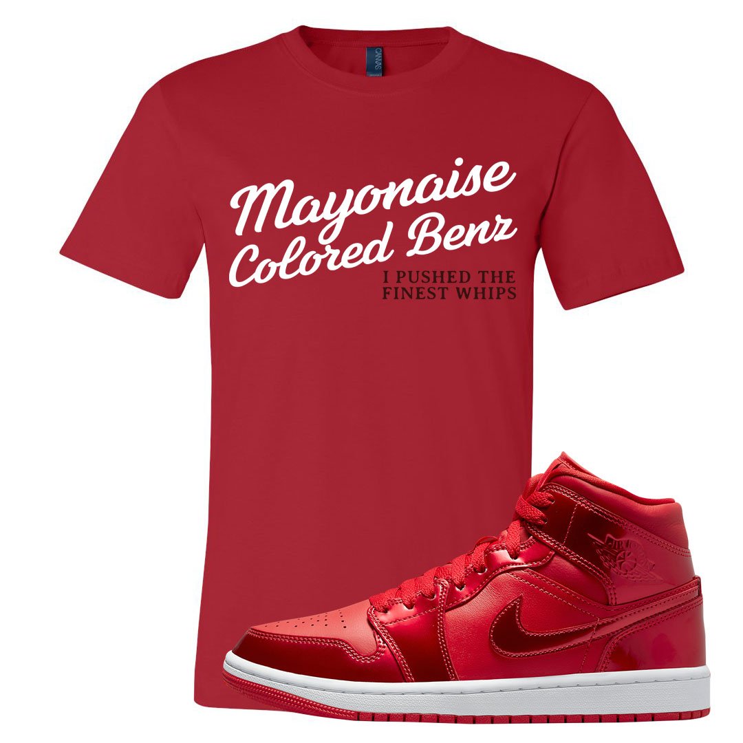 University Red Pomegranate Mid 1s T Shirt | Mayonaise Colored Benz, Red