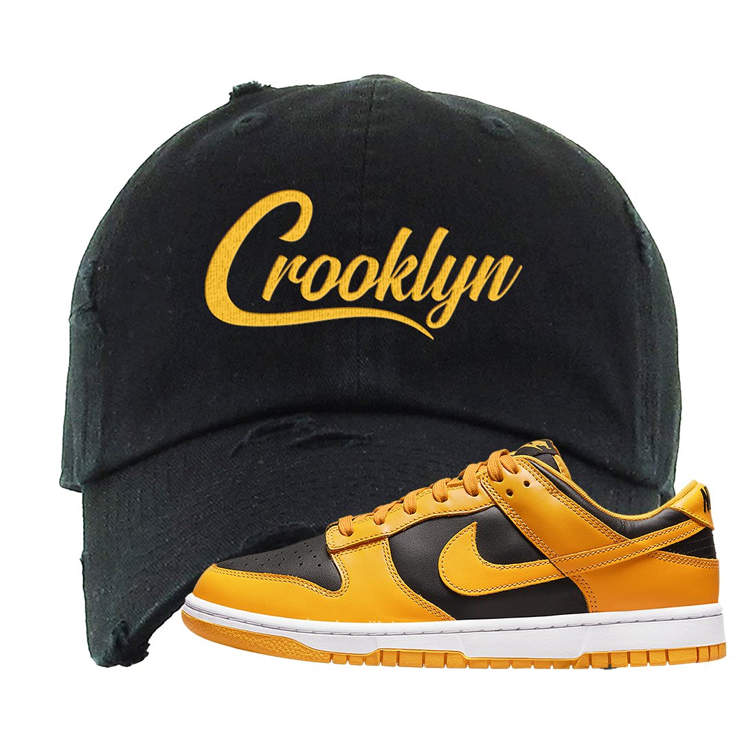 Goldenrod Low Dunks Distressed Dad Hat | Crooklyn, Black