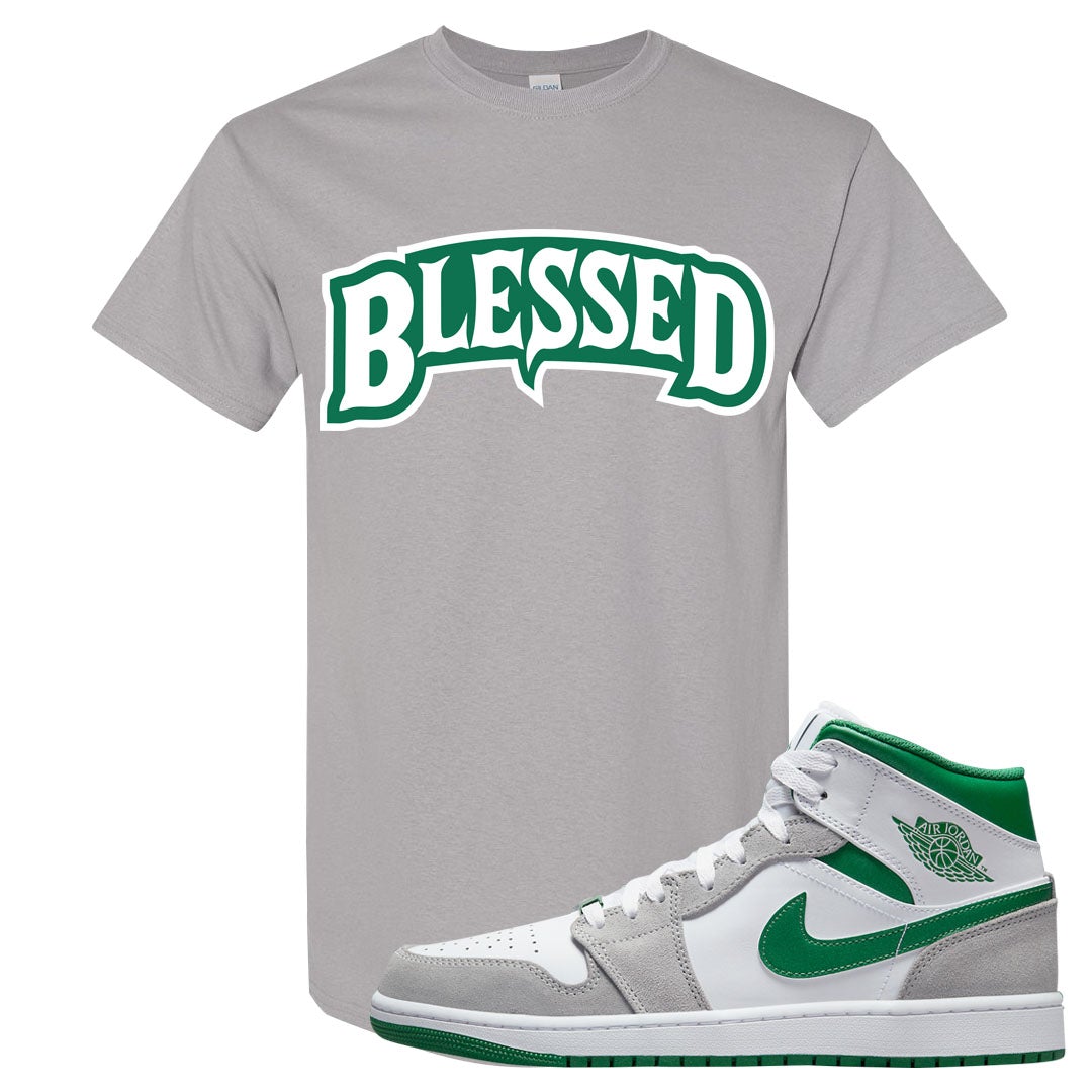 Light Smoke Pine Green Mid 1s T Shirt | Blessed Arch, Gravel