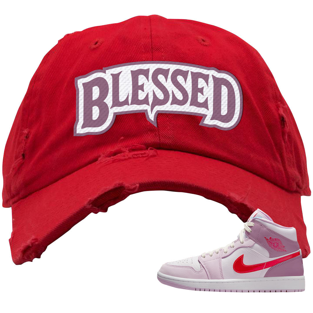 Valentine's Day Mid 1s Distressed Dad Hat | Blessed Arch, Red