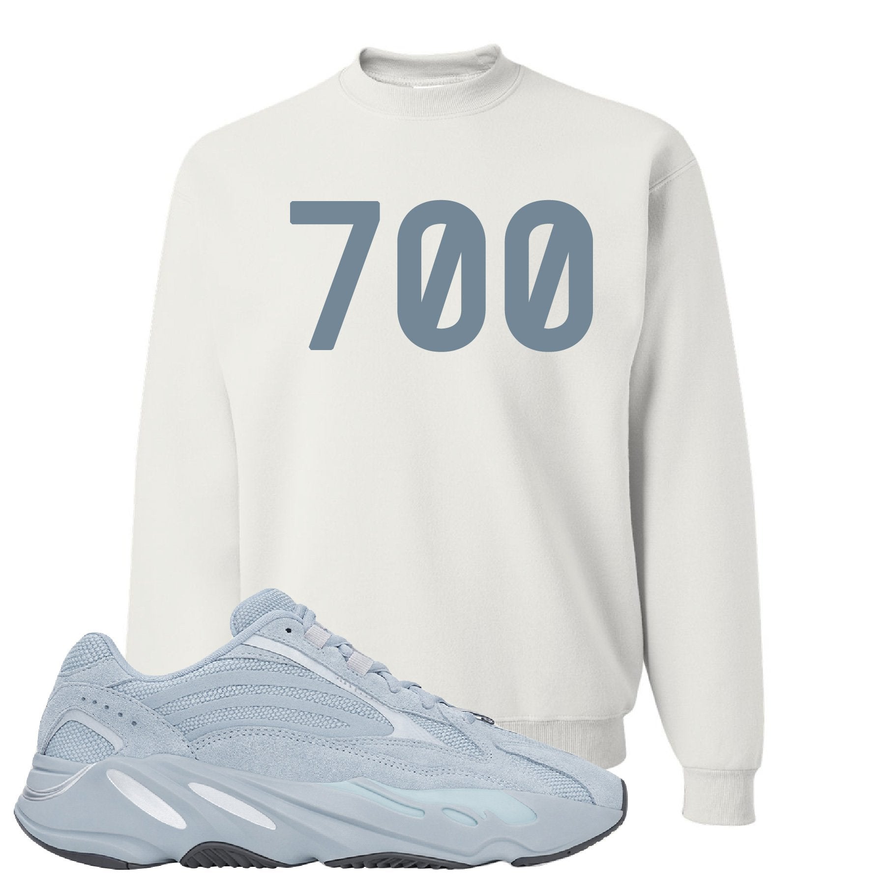 Yeezy Boost 700 V2 Hospital Blue 700 Sneaker Matching White Crewneck Sweatshirt
