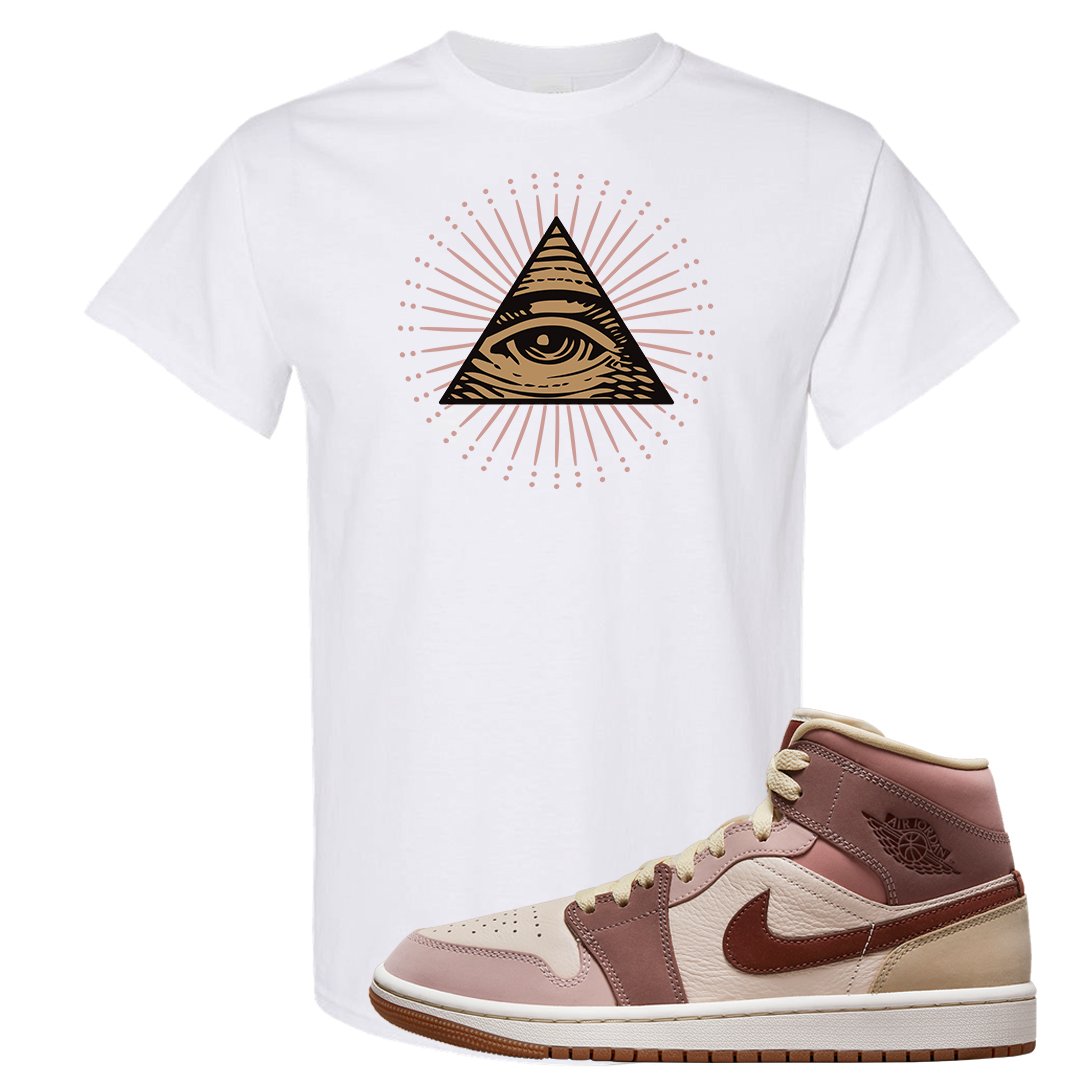 Pink Sand Mauve Mid 1s T Shirt | All Seeing Eye, White