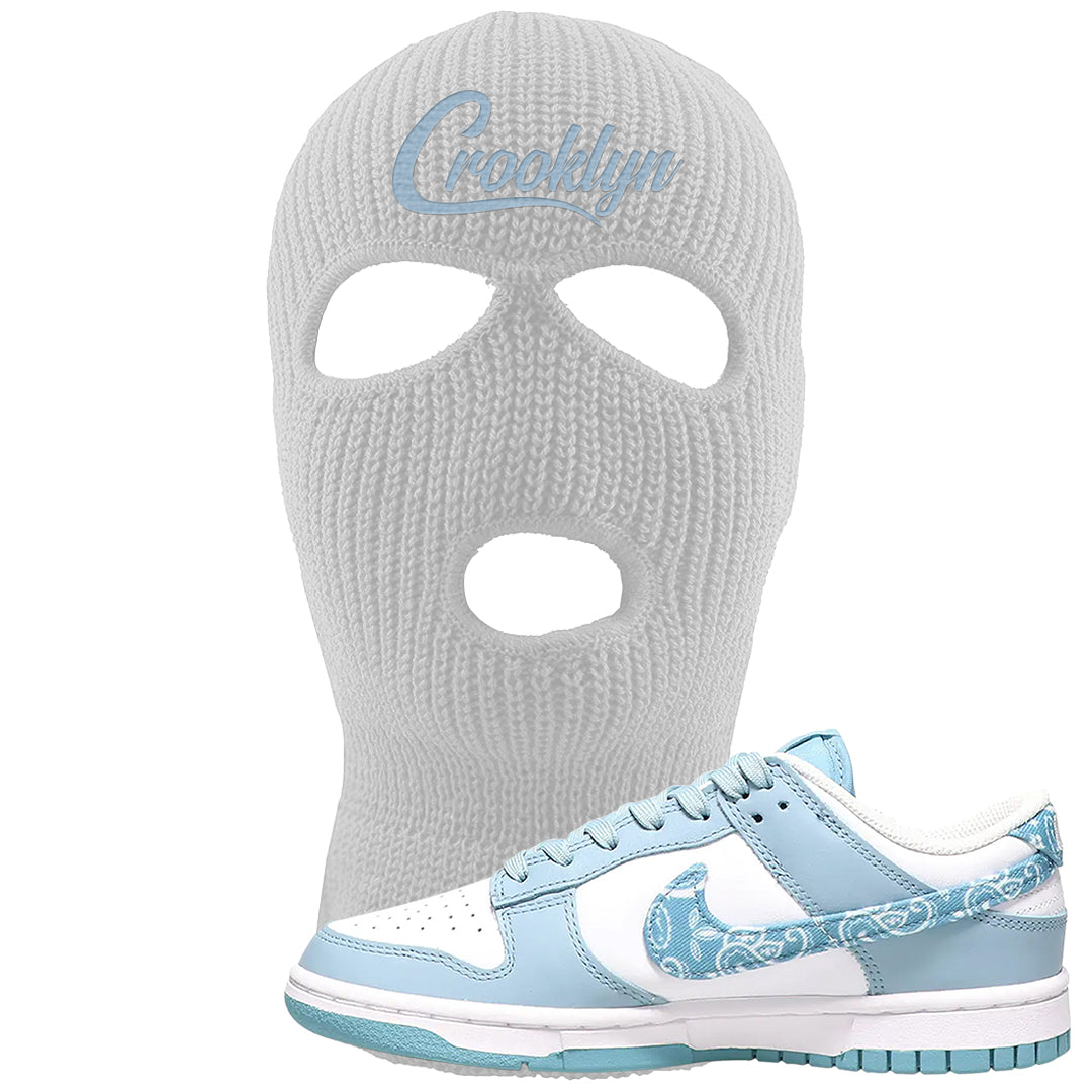 Paisley Light Blue Low Dunks Ski Mask | Crooklyn, White