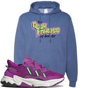 Ozweego Vivid Pink Sneaker Vintage Heather Blue Pullover Hoodie | Hoodie to match Adidas Ozweego Vivid Pink Shoes | Fresh