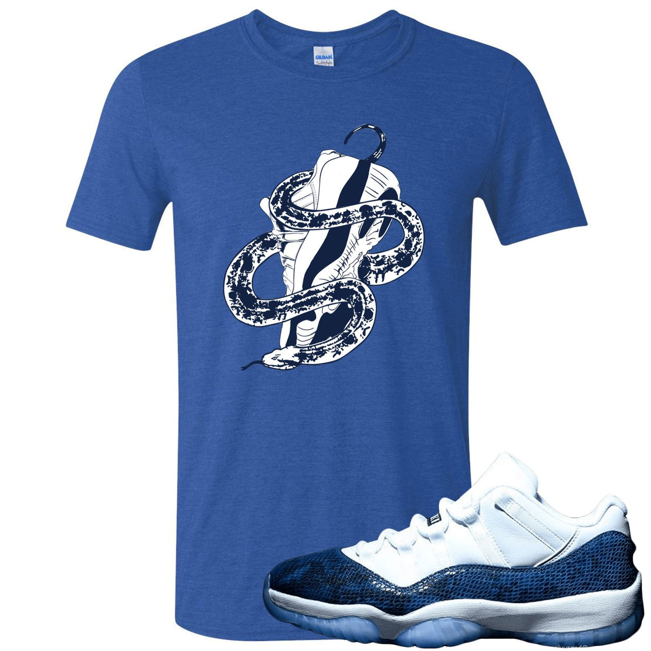 Snakeskin Low Blue 11s T Shirt | Snake Around Shoes, Heather Royal Blue
