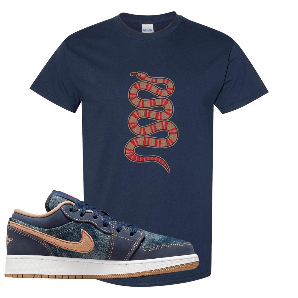 Denim Gum Bottom Low 1s T Shirt | Coiled Snake, Navy Blue