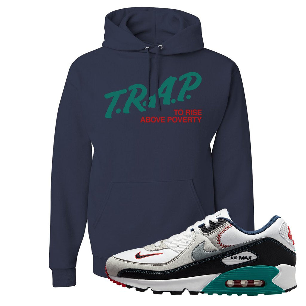 Air Max 90 Backward Cap Hoodie | Trap To Rise Above Poverty, Navy Blue