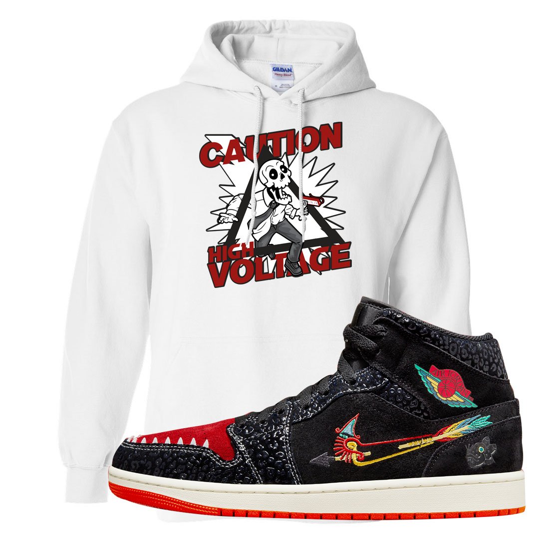 Always Familia Mid 1s Hoodie | Caution High Voltage, White