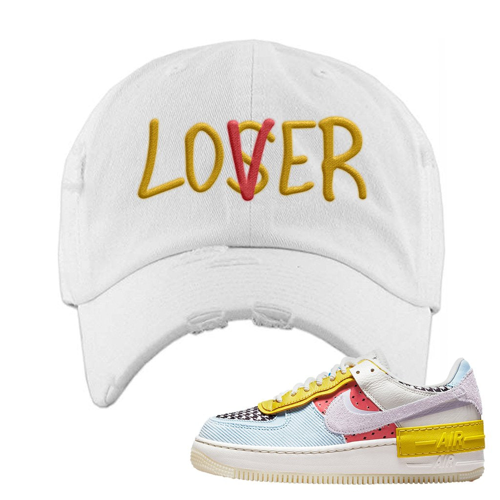 Air Force 1 Shadow Multi-Color Distressed Dad Hat | Lover, White
