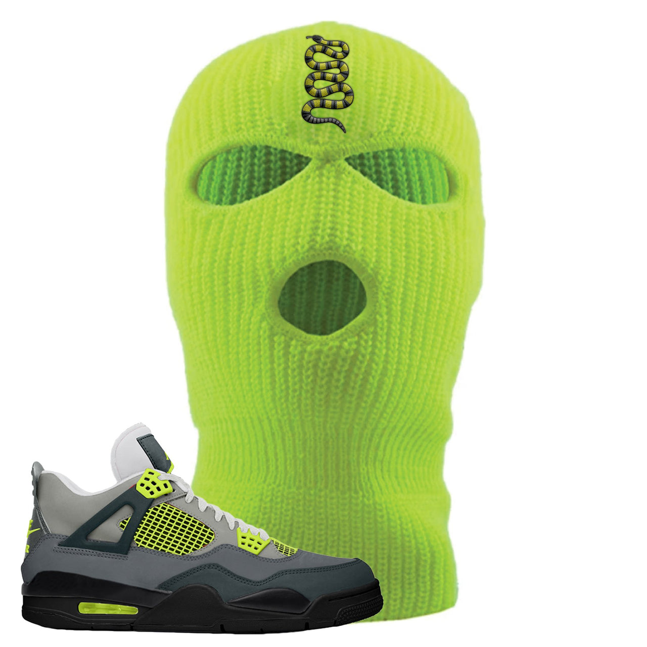 Jordan 4 Neon Sneaker Safety Yellow Distressed Dad Hat | Hat to match Nike Air Jordan 4 Neon Shoes | Coiled Snake