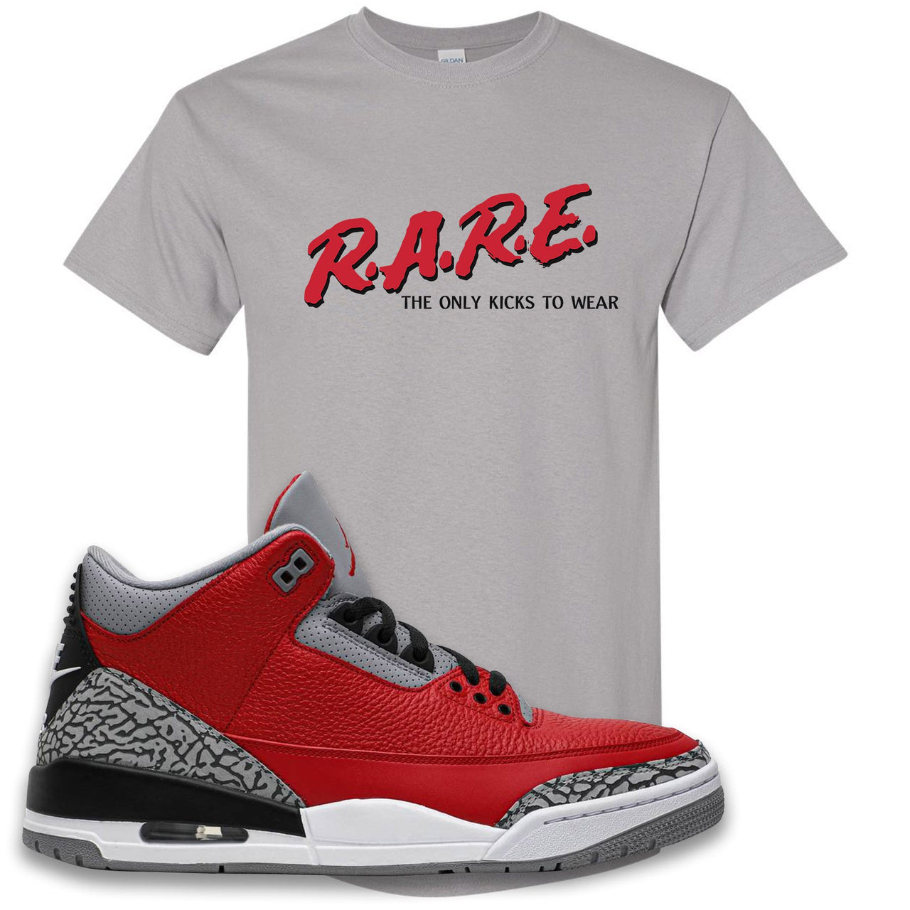 Jordan 3 Red Cement Chicago All-Star Sneaker Gravel T Shirt | Tees to match Jordan 3 All Star Red Cement Shoes | Rare