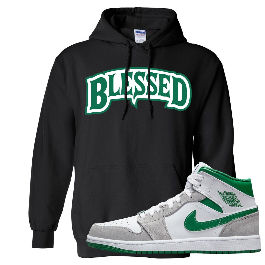 Light Smoke Pine Green Mid 1s Hoodie | Blessed Arch, Black