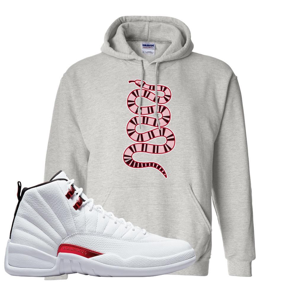 Twist White Red 12s Hoodie | Coiled Snake, Ash