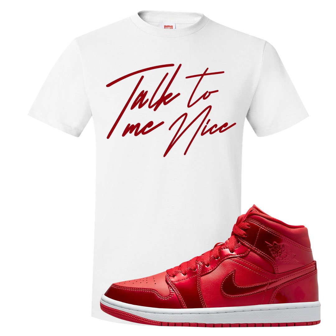 University Red Pomegranate Mid 1s T Shirt | Talk To Me Nice, White