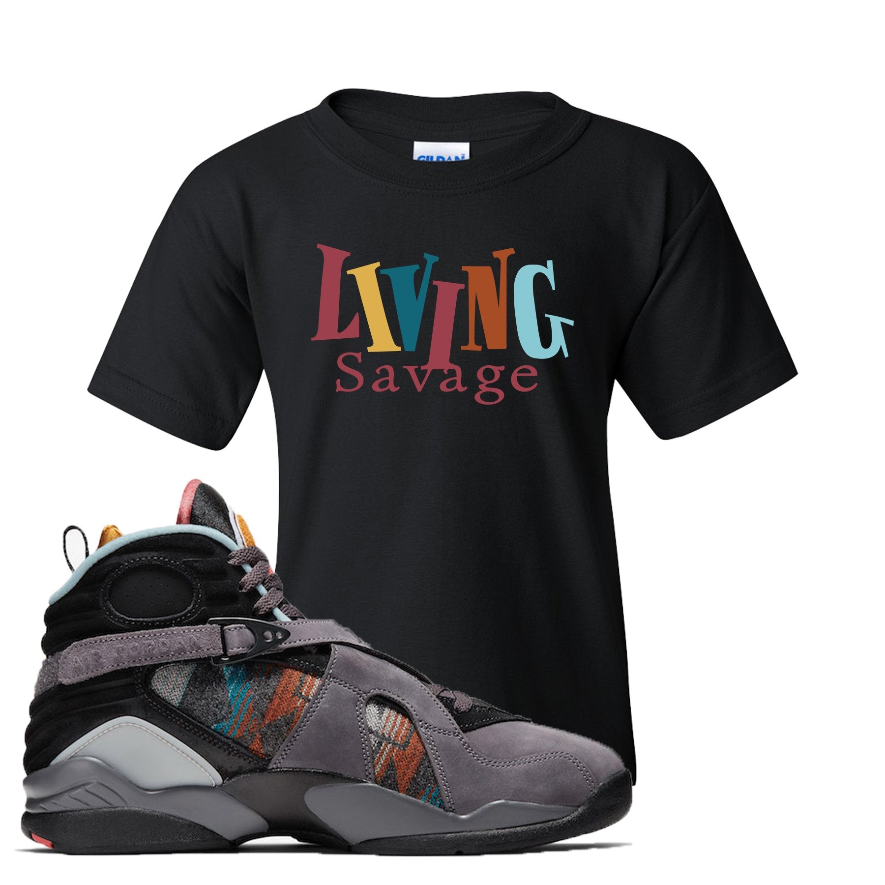 Jordan 8 N7 Pendleton In Living Color Black Sneaker Hook Up Kid's T-Shirt