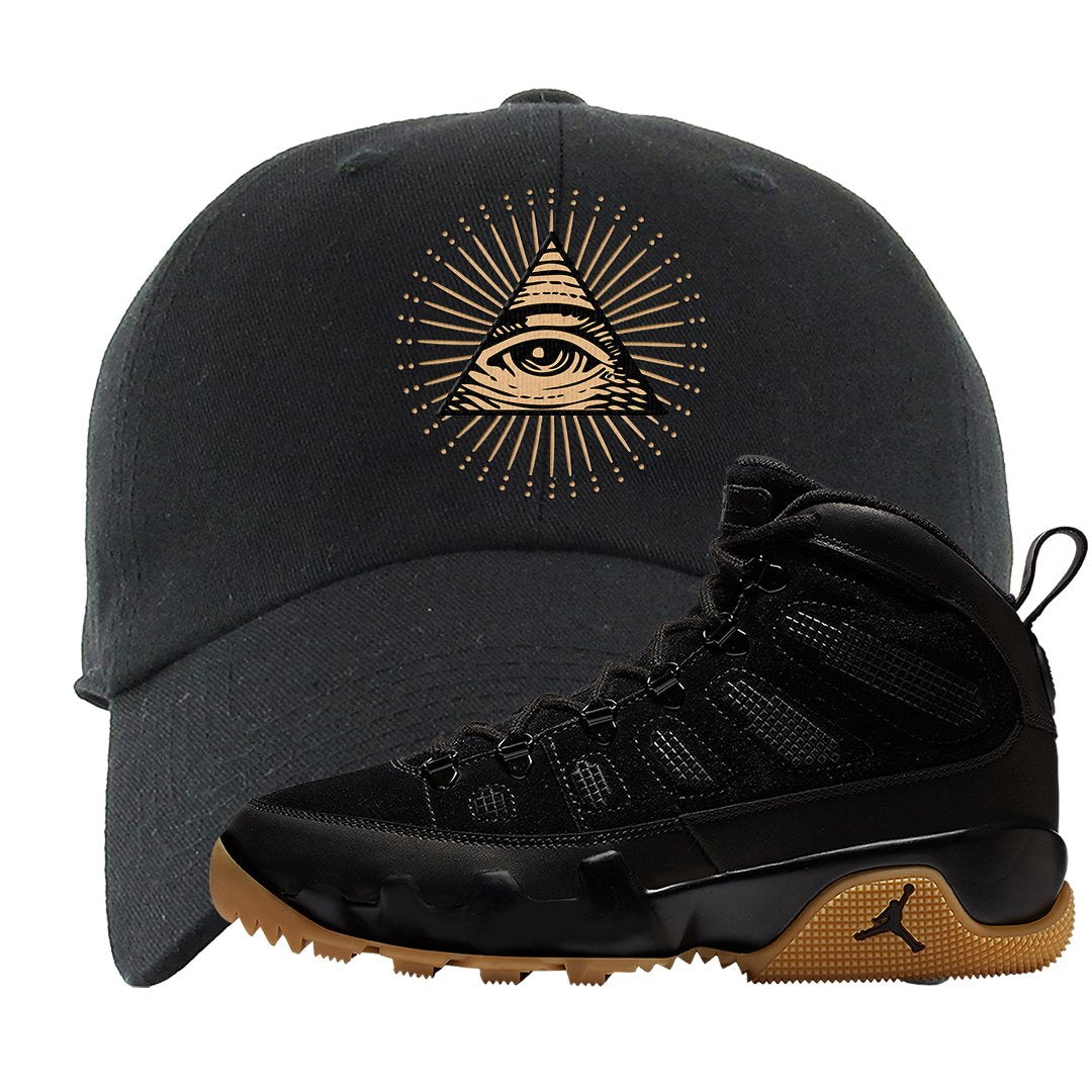 NRG Black Gum Boot 9s Dad Hat | All Seeing Eye, Black