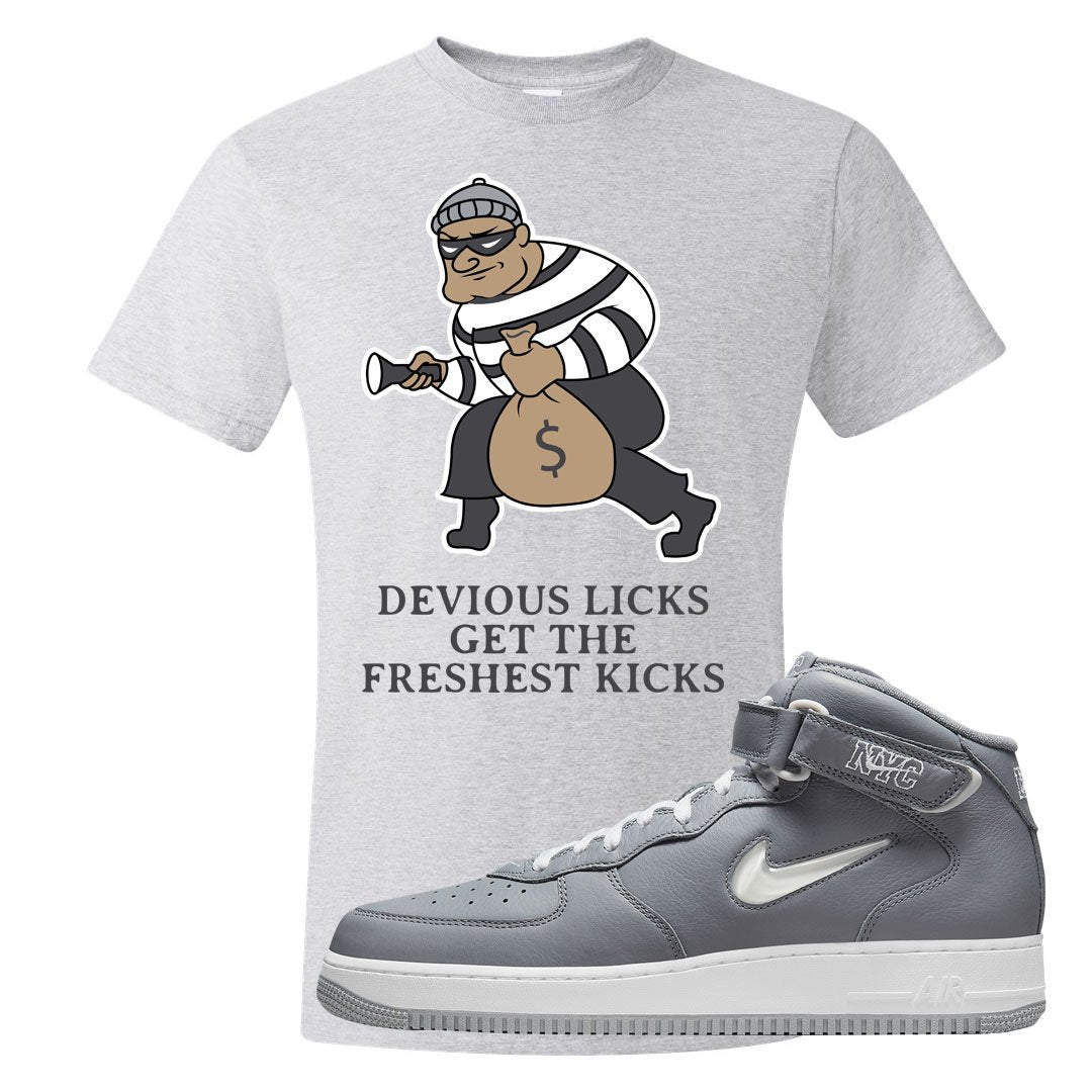 Cool Grey NYC Mid AF1s T Shirt | Devious Licks, Ash