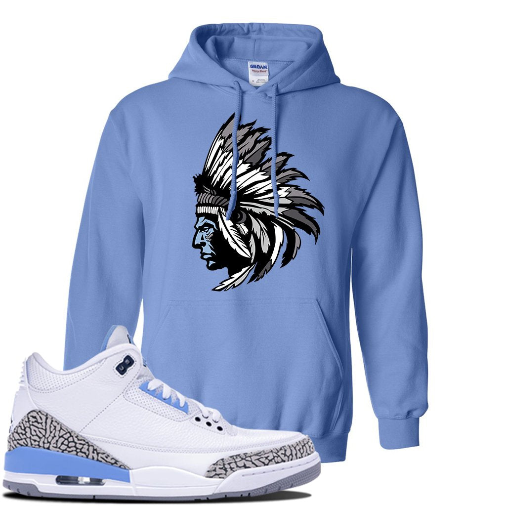 Jordan 3 UNC Sneaker Carolina Blue Pullover Hoodie | Hoodie to match Nike Air Jordan 3 UNC Shoes | Indian Chief