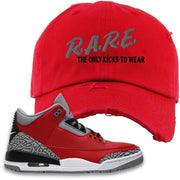 Chicago Exclusive Jordan 3 Red Cement Sneaker Red Distressed Dad Hat | Hat to match Jordan 3 All Star Red Cement Shoes | Rare