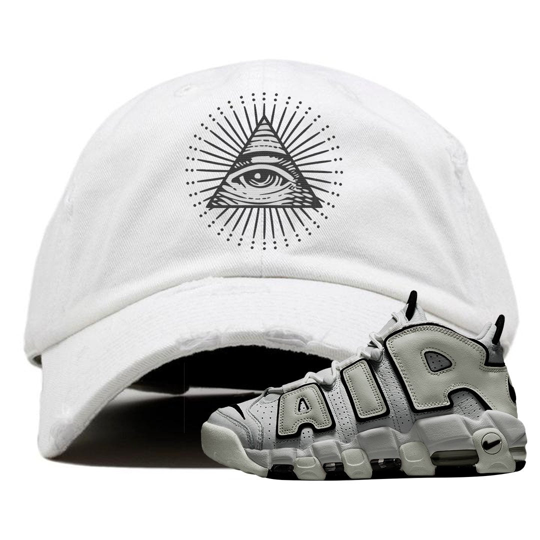 White Black Uptempos Distressed Dad Hat | All Seeing Eye, White