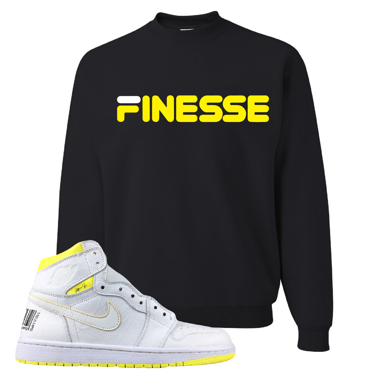 Jordan 1 First Class Flight Finesse Black Sneaker Matching Crewneck Sweatshirt