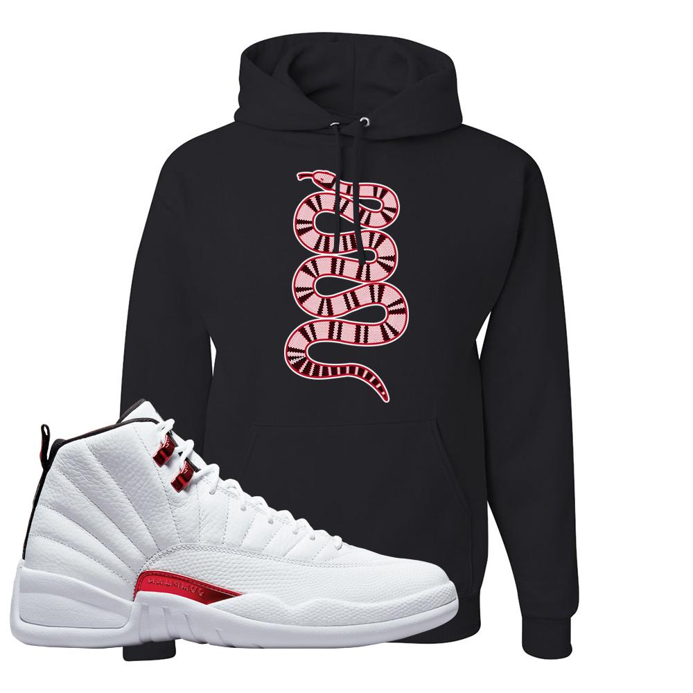 Twist White Red 12s Hoodie | Coiled Snake, Black