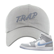 Air Jordan 1 Mid Grey Ice Blue Dad Hat | Trap To Rise Above Poverty, Light Gray