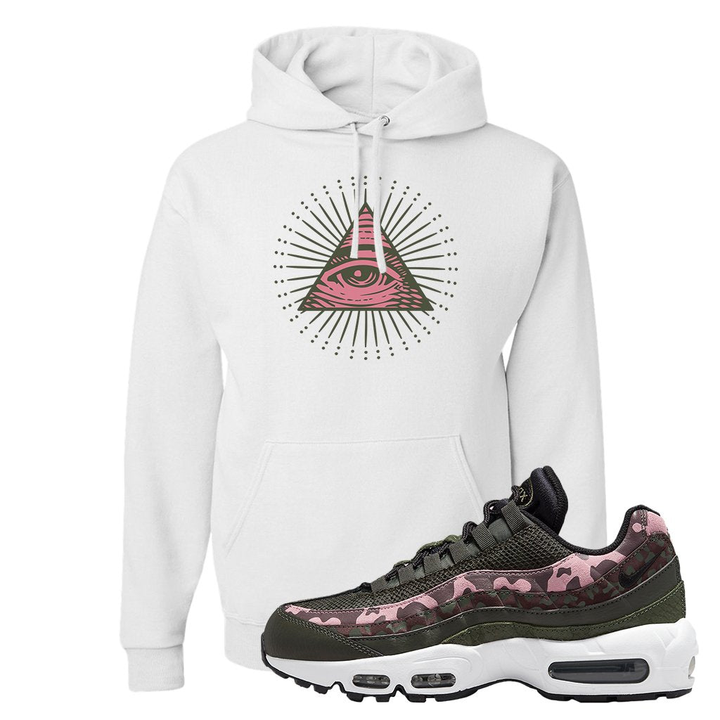 Olive Pink Camo 95s Hoodie | All Seeing Eye, White