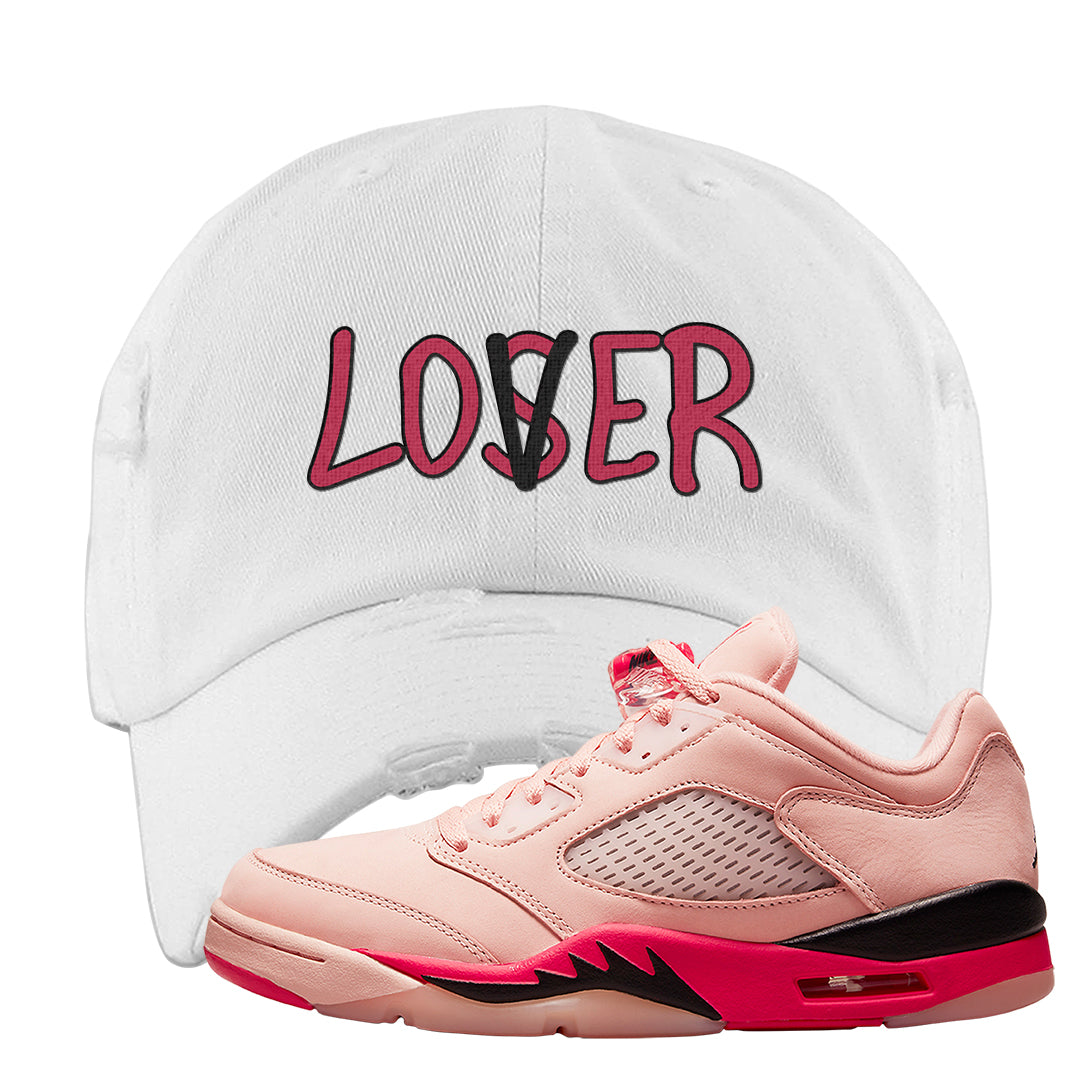 Arctic Pink Low 5s Distressed Dad Hat | Lover, White