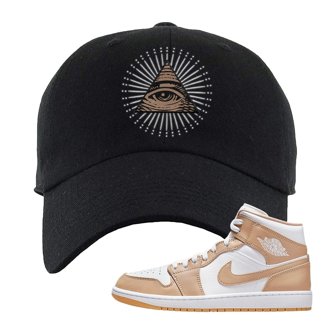 Air Jordan 1 Mid Tan Leather Dad Hat | All Seeing Eye, Black