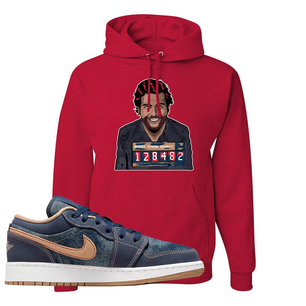 Denim Gum Bottom Low 1s Hoodie | Escobar Illustration, Red