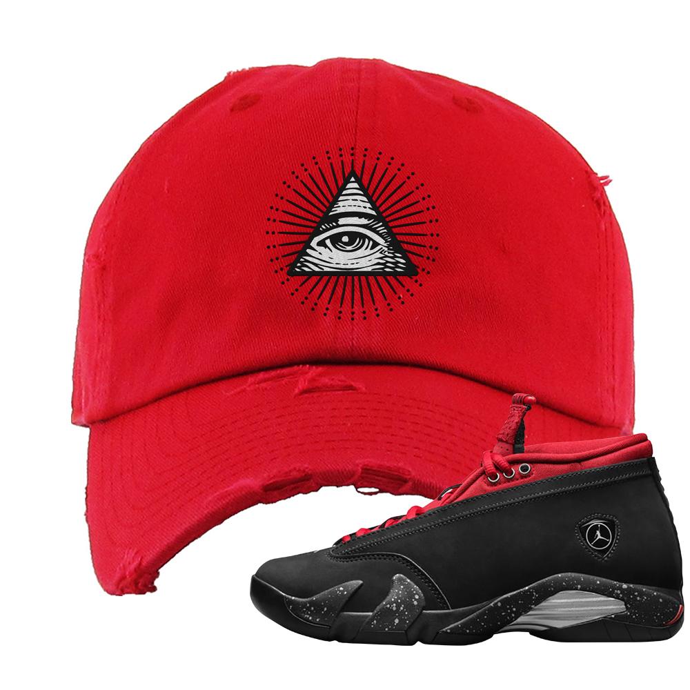 Red Lipstick Low 14s Distressed Dad Hat | All Seeing Eye, Red