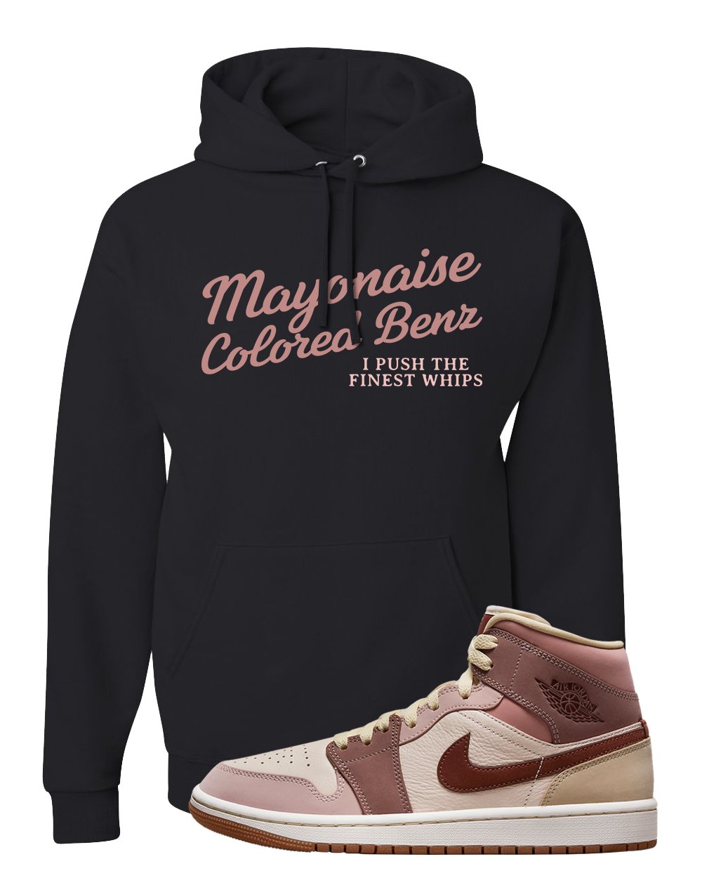 Pink Sand Mauve Mid 1s Hoodie | Mayonaise Colored Benz, Black