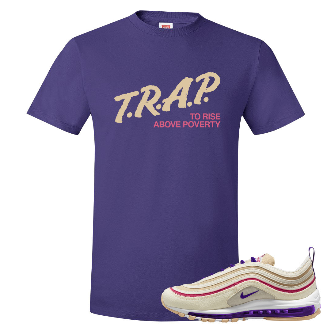 Sprung Sail 97s T Shirt | Trap To Rise Above Poverty, Purple