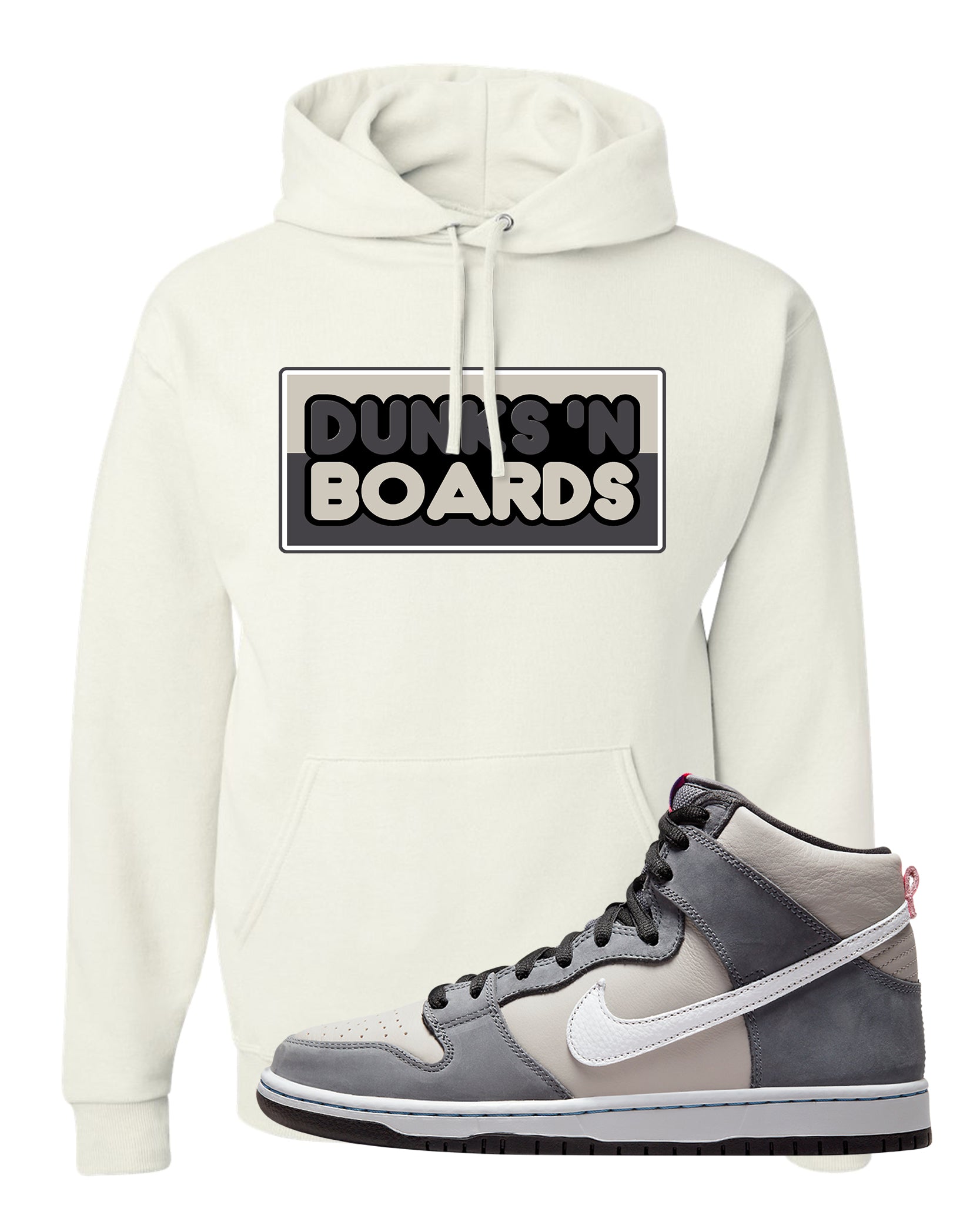 Medium Grey High Dunks Hoodie | Dunks N Boards, White