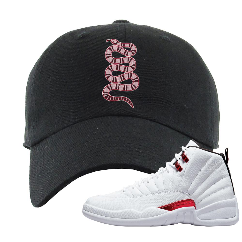 Twist White Red 12s Dad Hat | Coiled Snake, Black