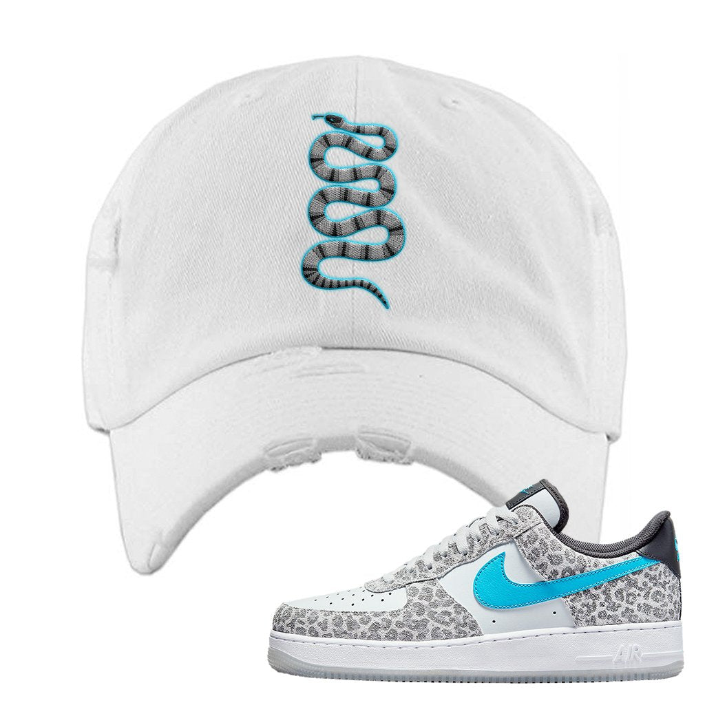 Purple Platinum Leopard Low Force 1s Distressed Dad Hat | Coiled Snake, White