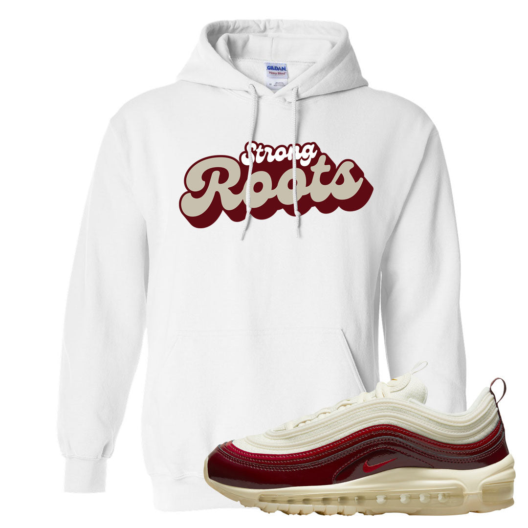 Dark Beetroot 97s Hoodie | Strong Roots, White