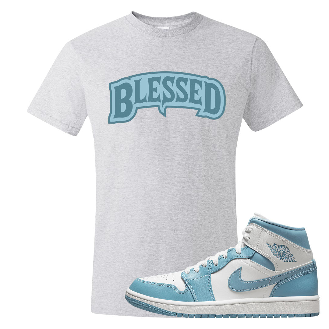 University Blue Mid 1s T Shirt | Blessed Arch, Ash