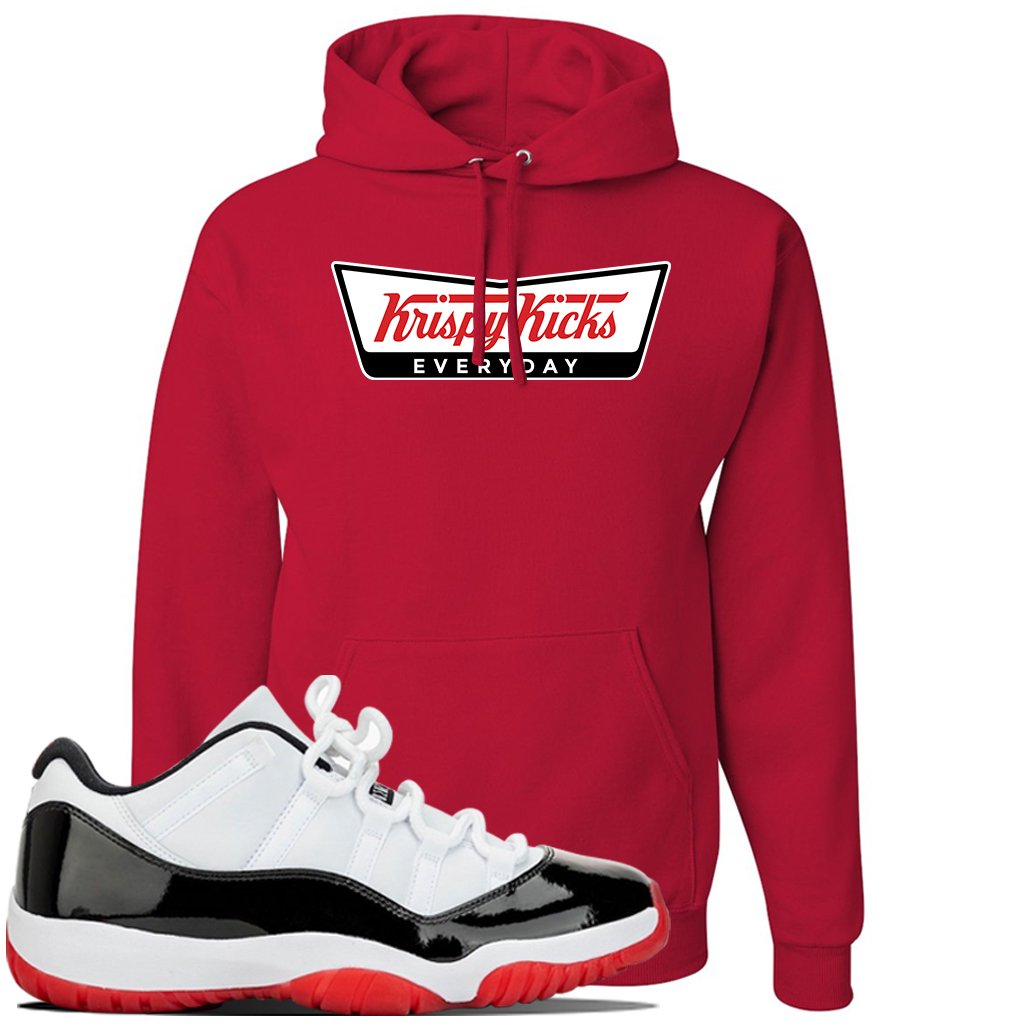 Jordan 11 Low White Black Red Sneaker Red Pullover Hoodie | Hoodie to match Nike Air Jordan 11 Low White Black Red Shoes | Krispy Kicks