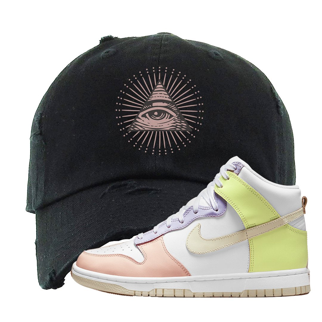 Cashmere High Dunks Distressed Dad Hat | All Seeing Eye, Black